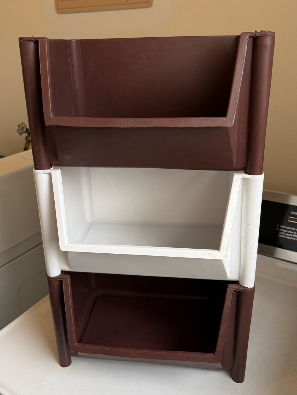 Set of 3 Stacking Storage Bins Vintage Brown White Rubber by Sterlite Inc